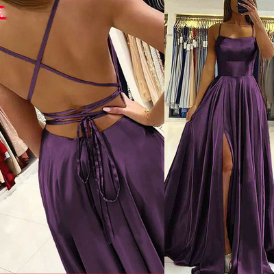 Grape Prom Dresses Slit Side Evening Gown