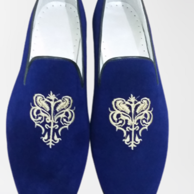 Awesome blue velvet loafer men dress shoes - Thumbnail 5