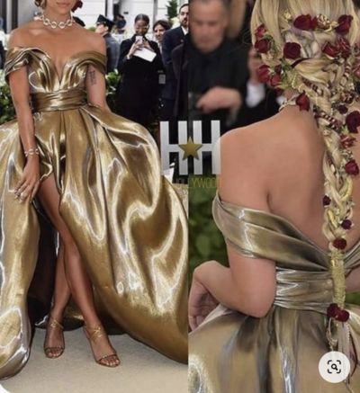 Gold Off Shoulder Prom Dresses High Slit