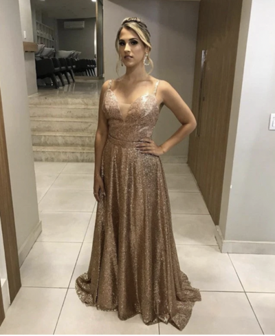 Prom Dresses Straps Sequins Floor Length