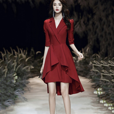 Burgundy stylish 1/2 sleeve short prom dress - Thumbnail 1