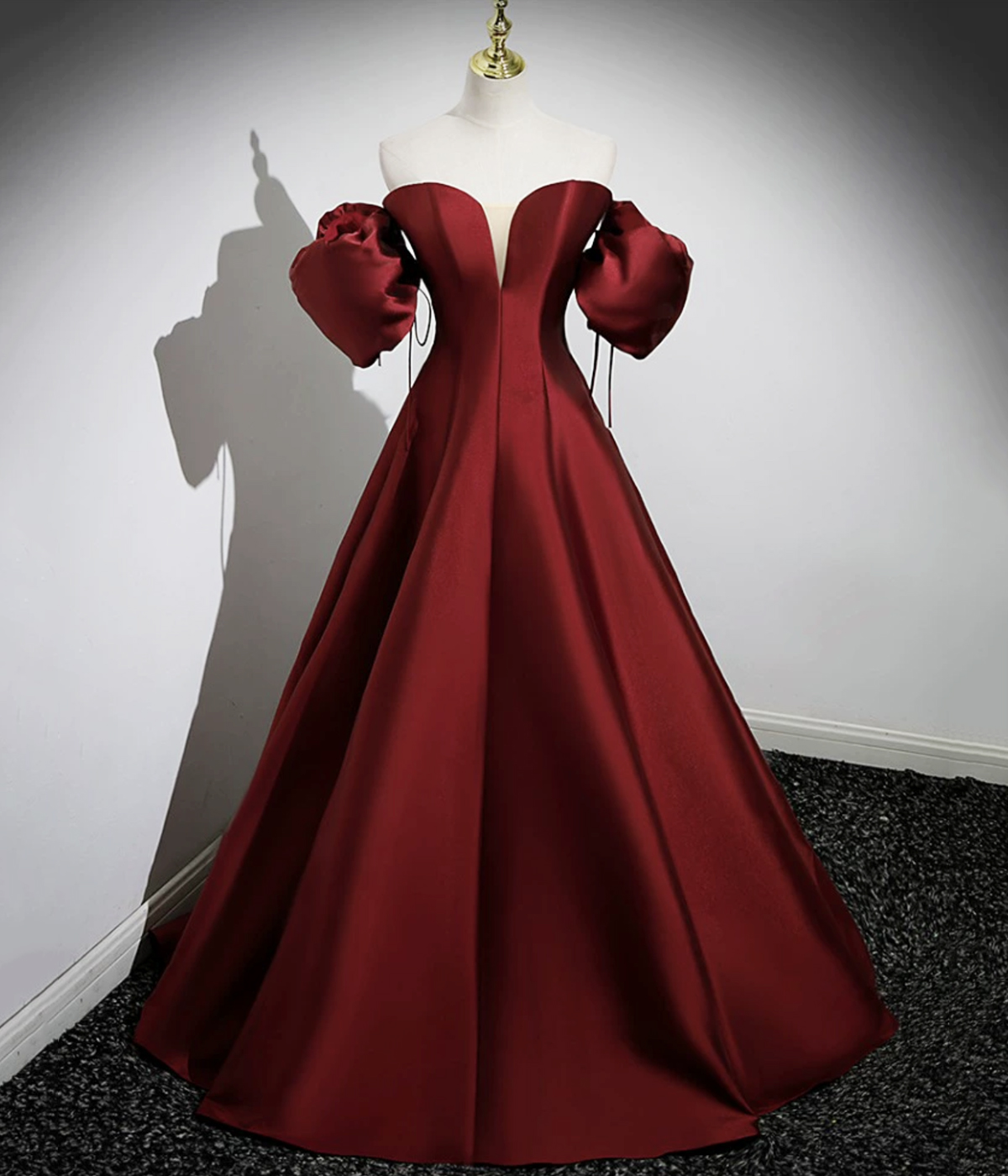 Burgundy Satin Long A-Line Prom Dress