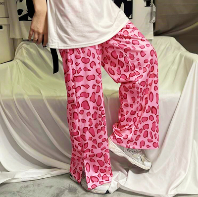 Retro Pink Leopard Print Split up Pants