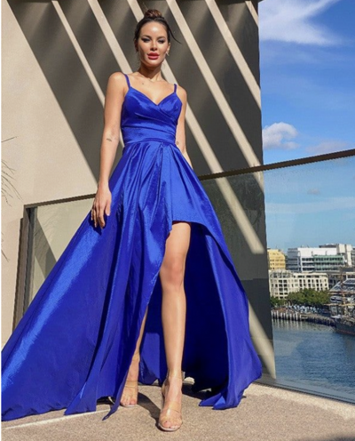 Prom Dresses Royal Blue Hi Low Spaghetti Straps
