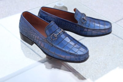Crafted Leather Men's Custom Made Crocodile Texture Horsebit Alligator Loafer Dress Shoes