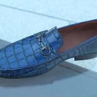 Crafted Leather Men's Custom Made Crocodile Texture Horsebit Alligator Loafer Dress Shoes - Thumbnail 3