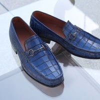 Crafted Leather Men's Custom Made Crocodile Texture Horsebit Alligator Loafer Dress Shoes - Thumbnail 4
