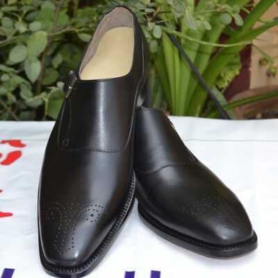 Black calf leather single monk strap dress shoes - Thumbnail 5