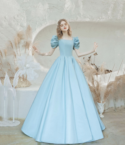 Blue Satin Princess Gown Evening Dress,1620