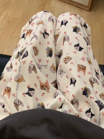 Cat Dog Animal Print Wide Leg Cargo Pants