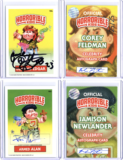 Equipped EDGAR / Armed ALAN Horrorible Kids COREY FELDMAN / JAMISON NEWLANDER - CELEBRITY AUTO Card Set