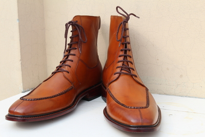 Brown Split Toe Custom Made Men's Ankle High Lace up Dress Boot