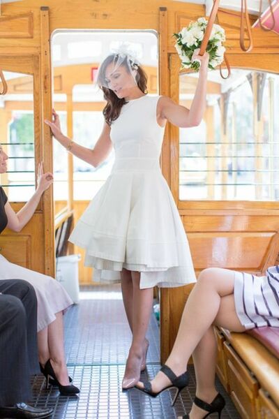 Simple Tea-length Sleeve Beach Boho Wedding Dress Bridal Gown