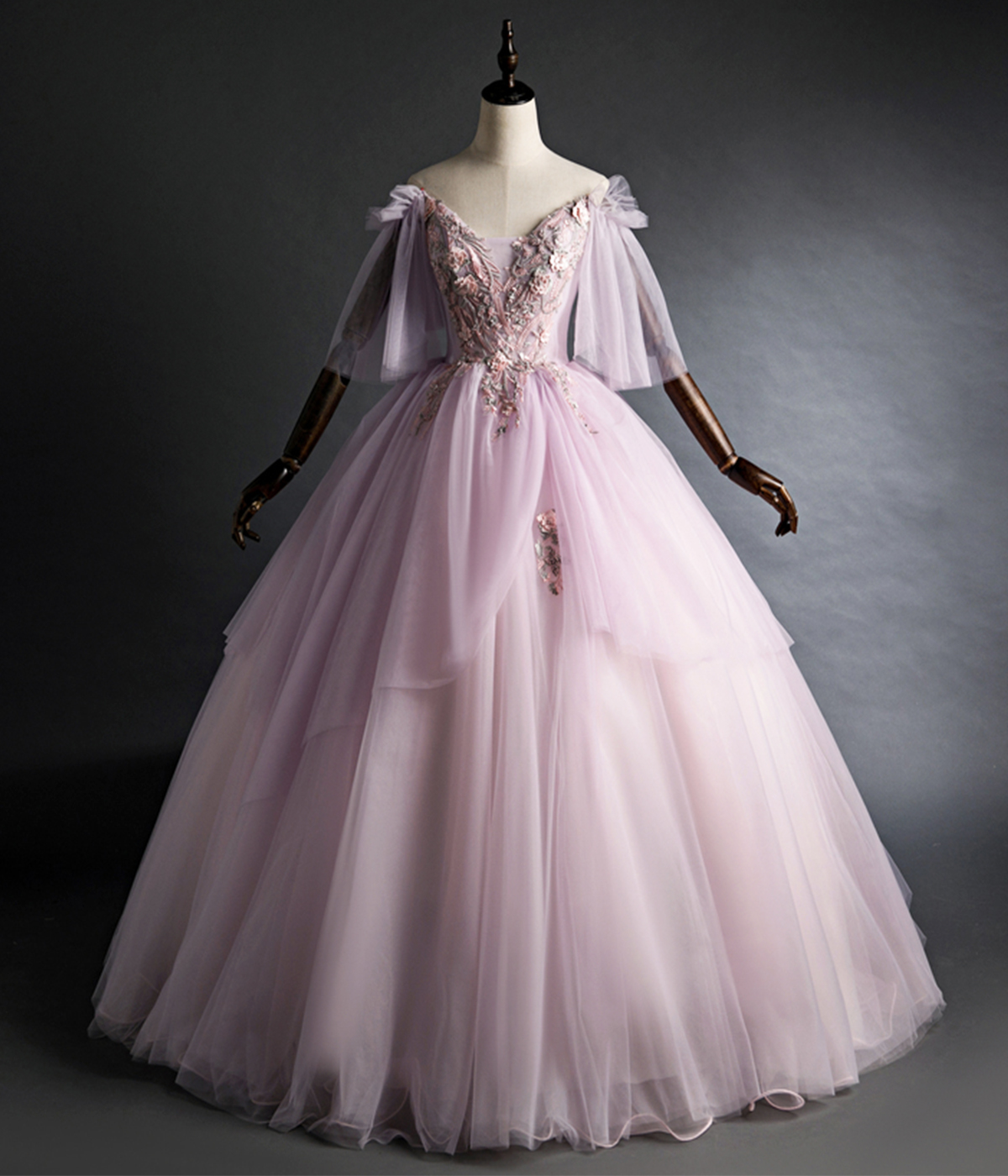 Cute V-Neck Tulle Lace Long Prom Dress, A-Line Evening Party Dress