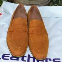 Crafted Leather Custom Made Men's Brown Suede Leather Moccasin Loafer Formal Dress Shoes - Thumbnail 2