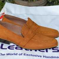 Crafted Leather Custom Made Men's Brown Suede Leather Moccasin Loafer Formal Dress Shoes - Thumbnail 1