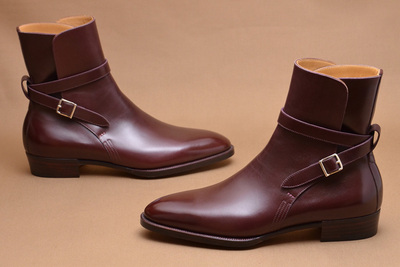 Men Jodhpur Rounded Buckle Handmade High Ankle Genuine Leather Boots