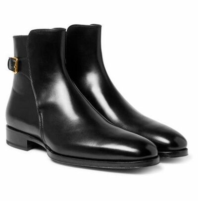 New Handmade Men Black Jodhpur Ankle High Fashion Boot