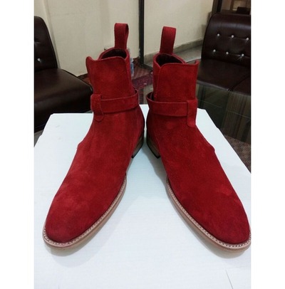 Handmade Men Jodhpur Red Suede Leather Boots