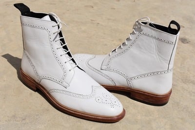 Men's White Wingtip Ankle High Lace Up Handmade Dress Boot