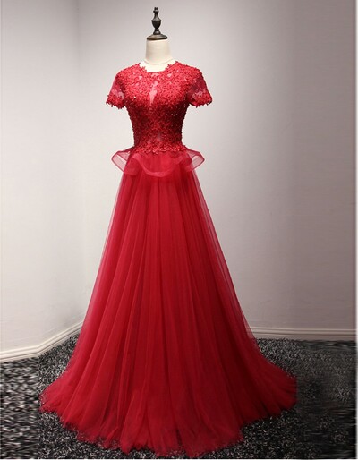 Elegant O Neck Tulle Formal Prom Dress, Beautiful Long Prom Dress
