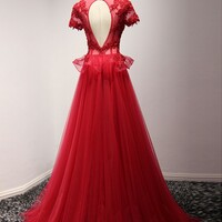 Elegant O Neck Tulle Formal Prom Dress, Beautiful Long Prom Dress - Thumbnail 1