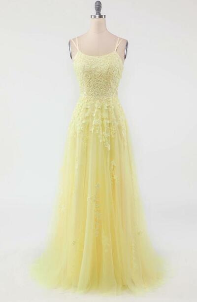 Beautiful Yellow Tulle Prom Dress With Appliques