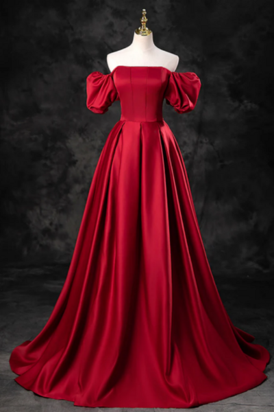 A Line Burgundy Satin Long Prom Dress, Burgundy Long Evening Dress KPP1560