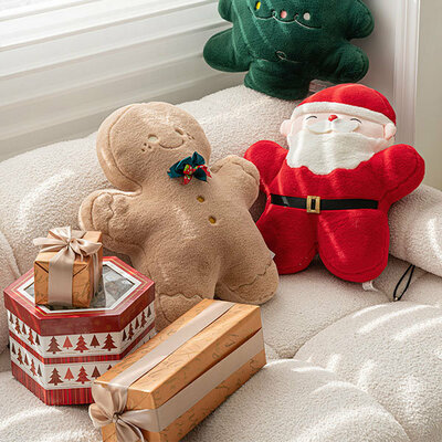 Christmas-Themed Throw Pillow - Gingerbread Man - Santa - Christmas Tree - Detailed Craftsmanship