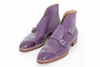 Handmade Purple Color Cap Toe Double Buckle Ankle High Boot