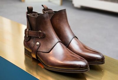 Handmade Brown Unique Ankle High Strap Boot