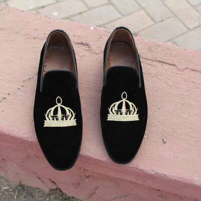 Handmade black velvet loafers formal men's dress shoes - Thumbnail 4