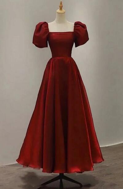 Elegant A Line Square Neck Ankle Length Princess Prom Dresses,563