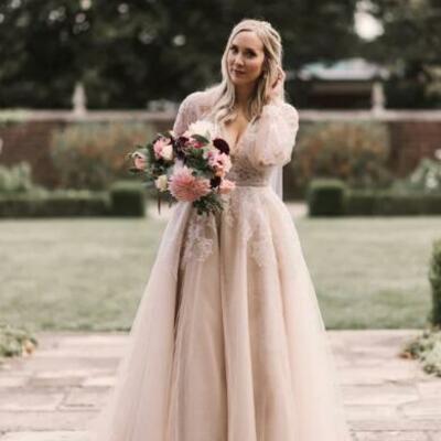 Long sleeve lace low back plus size wedding dress,570 - Thumbnail 1