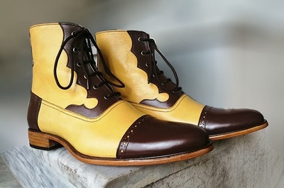 New Handmade High Ankle Two Tone Cap Toe Lace up Leather Dress Boots