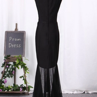 Black Crew Neck Sleeveless Sheath Prom Dresses - Thumbnail 2