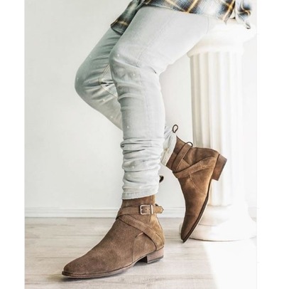 Handmade Men Tan Beige Suede Boots, Dress Jodhpur Style Boots, Monk Strap