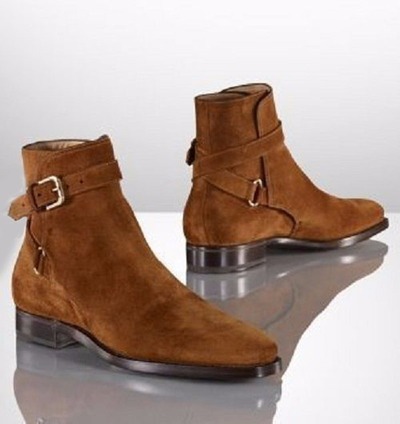 Handmade Brown Jodhpurs Ankle Genuine Suede Mens Boot