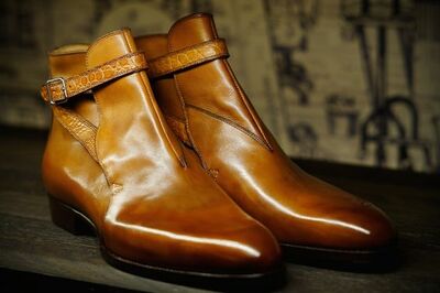 Handmade Brown Jodhpur Alligator Strap Leather Ankle Boot