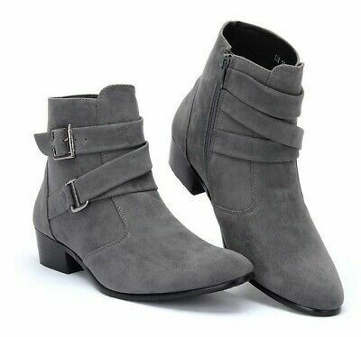 Suede Leather Gray Pointed Toe High Ankle Men Rounded Buckle Straps Jodhpur Boot