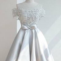 High Low Off Shoulder Lace Prom Dress Homecoming Dress Formal Evening Dress - Thumbnail 1