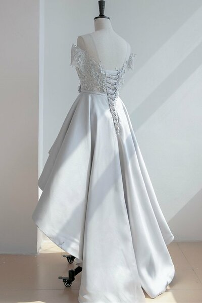 High Low Off Shoulder Lace Prom Dress Homecoming Dress Formal Evening Dress