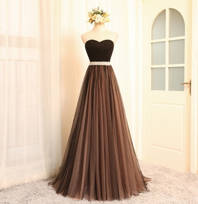 sweetheart Neck Strapless Tulle Long Dress Guest Dress Youth Graduation Dress