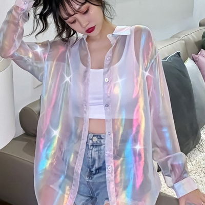Thin loose solid color reflective blouses