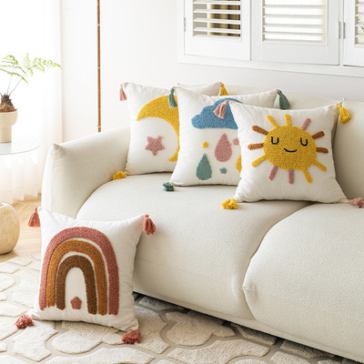 Cute Sun/Moon/cloud Tassel Cushion With Filler
