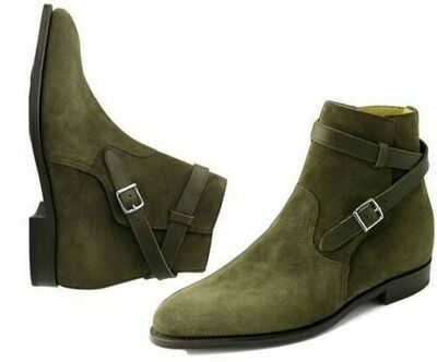 New Handmade Jodhpur Hunter Green color Suede Leather Buckle Closure Boot
