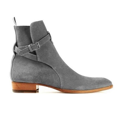 New Handmade Jodhpur Gray Suede Leather Ankle Strap Boots for Men's
