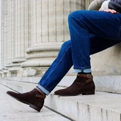 Jodhpur Boot in Dark Brown Suede with Calf Strap