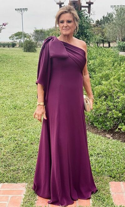 Elegant Buygundy One Shoulder Mother Of the Bride/Groom Dress Evening Formal Dress