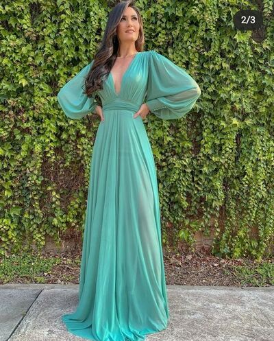Sage Green A Line Chiffon Long Sleeve Mother of the Bride /Groom Dresses Evening Formal Dress